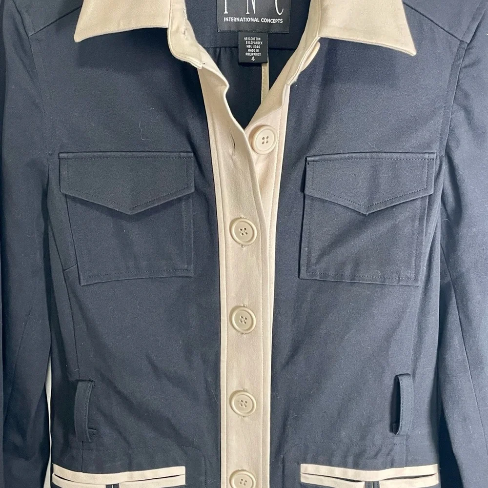 INC Black and Cream Trench Coat - Picture 4 of 9